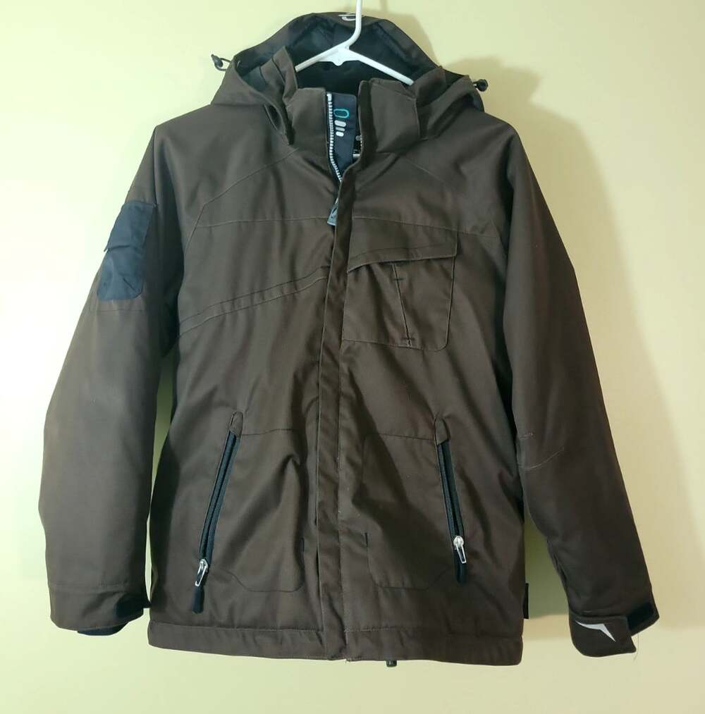 Obermeyer Brown Ski Jacket Coat Boys Juniors sz 14 Removable Hoodie .
